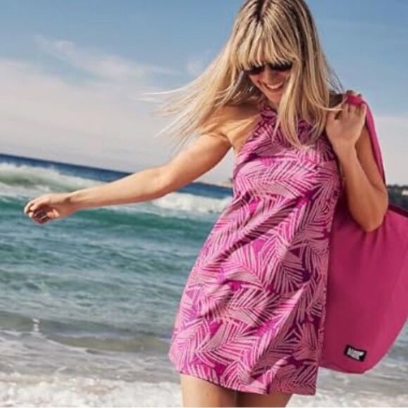 Land’s End Plus Size High 1 piece swim suit Violet Rose Stipple Palm Print Var - Picture 1 of 7